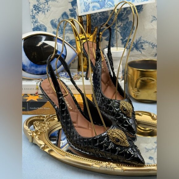 🆕 KURT GEIGER LONDON 🧿 NWOB Belgravia Slingback Heel Black Snakeskin Sz 39 8.5 - Picture 6 of 16